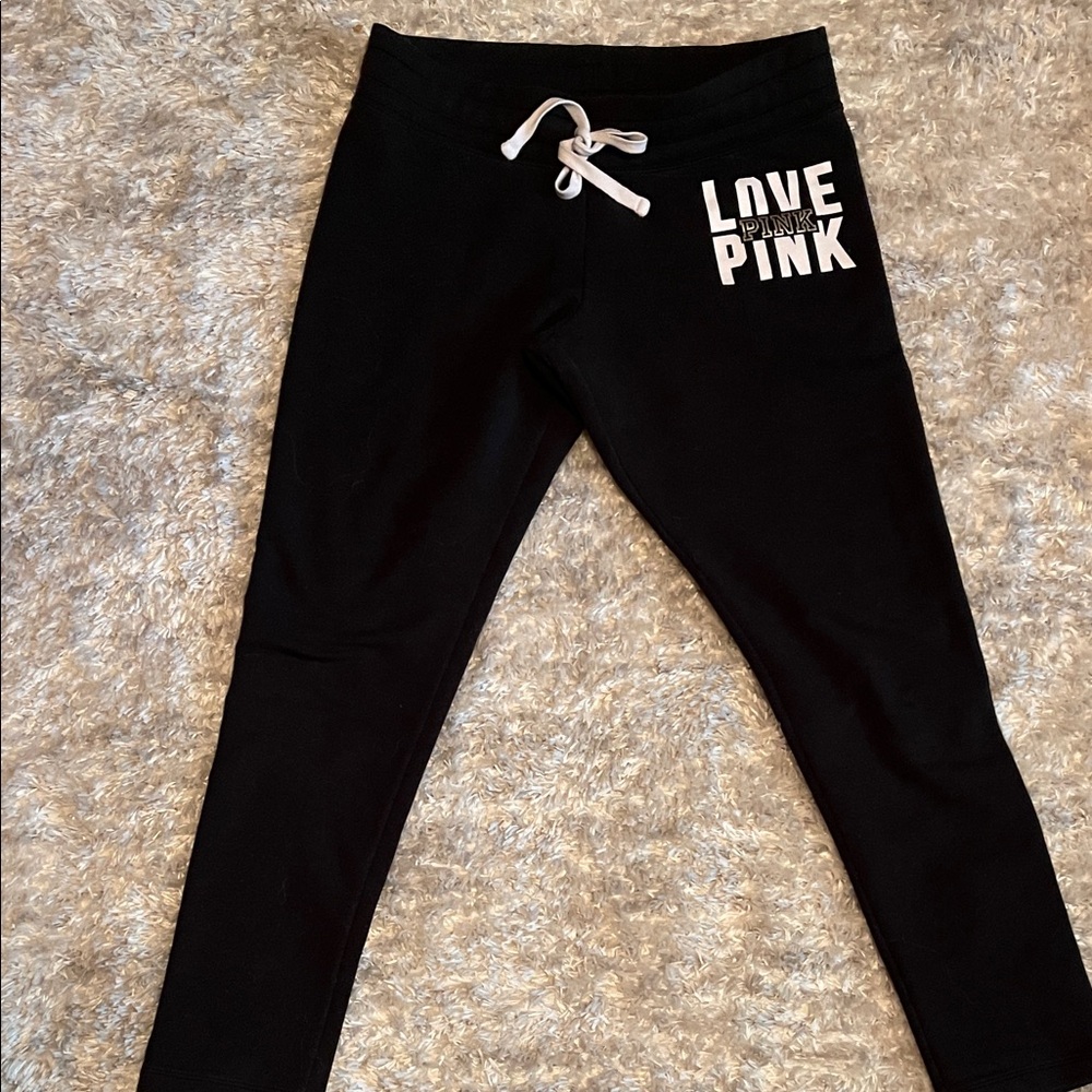 PINK Victoria's Secret Black Sweatpants with White Drawstring
